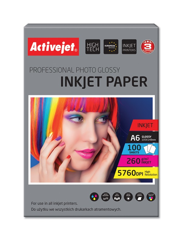 Papier fotograficzny błyszczący Activejet AP6-260GR100; 10x15; A6; 100 szt.