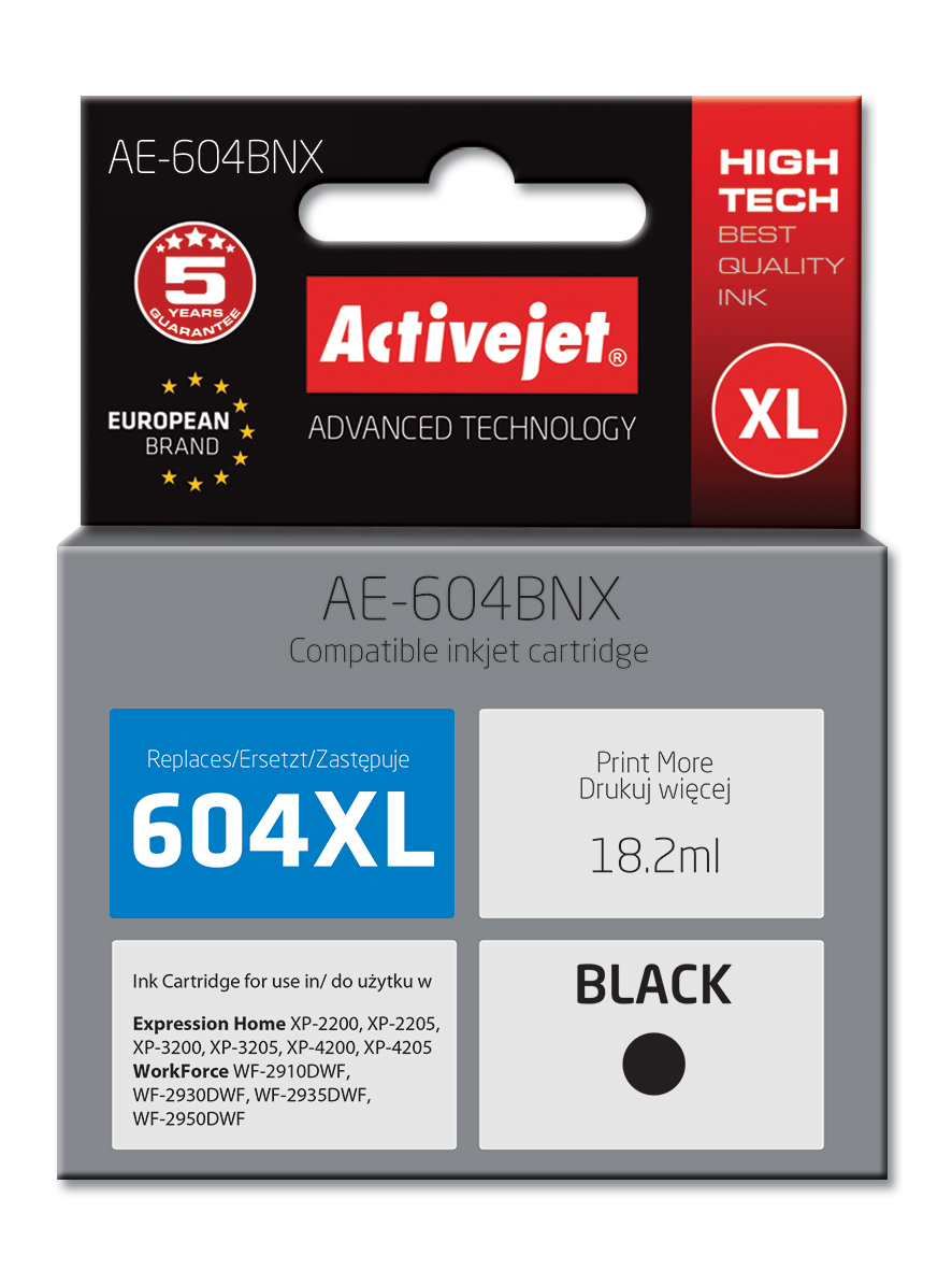 Activejet AE-604BNX Tusz do drukarki Epson, Zamiennik Epson 604XL C13T10H14010;  wydajność 500 stron; 18,2 ml; Supreme;  black.