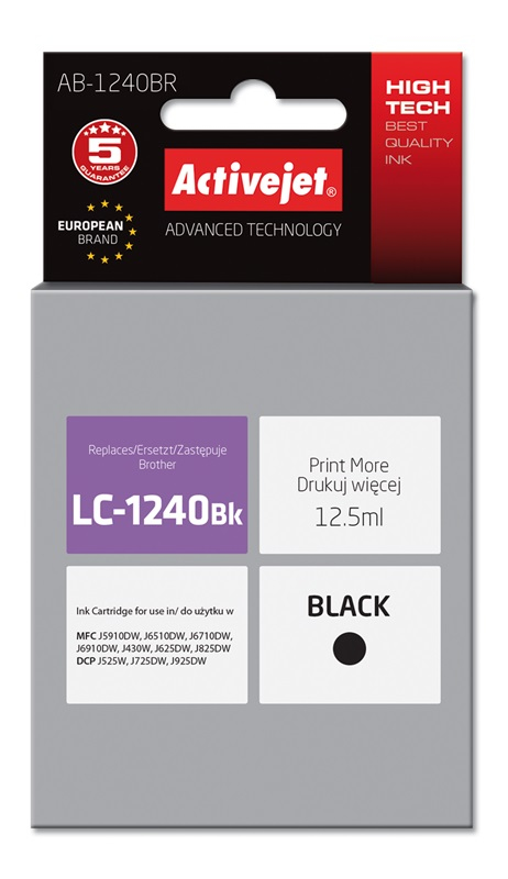 Tusz Activejet AB-1240BR do drukarki Brother, Zamiennik Brother LC1240BK/1220BK;  Premium;  12.5 ml;  czarny.