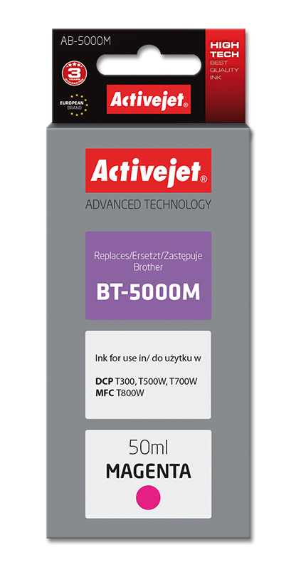 Activejet AB-5000M Tusz, Buteleczka z atramentem do drukarki Brother, Zamiennik Brother BT-5000M;  Supreme;  50 ml;  purpurowy.