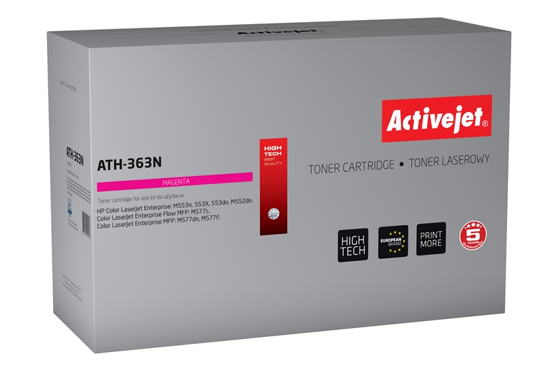 Activejet ATH-363N Toner do drukarki HP, Zamiennik HP 508A CF363A;  Supreme;  5000 stron;  purpurowy.