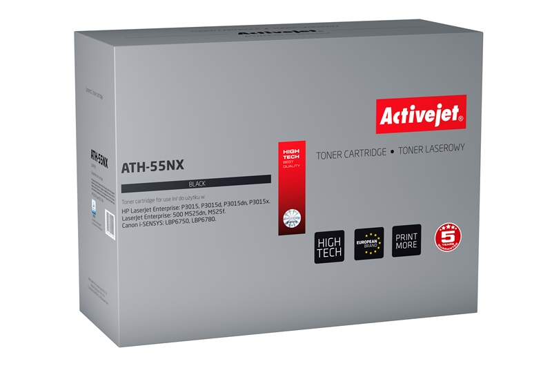 Toner Activejet ATH-55NX do drukarek HP, Canon, Zamiennik HP 55X CE255X, Canon CRG-724H;  Supreme;  12500 stron;  czarny.