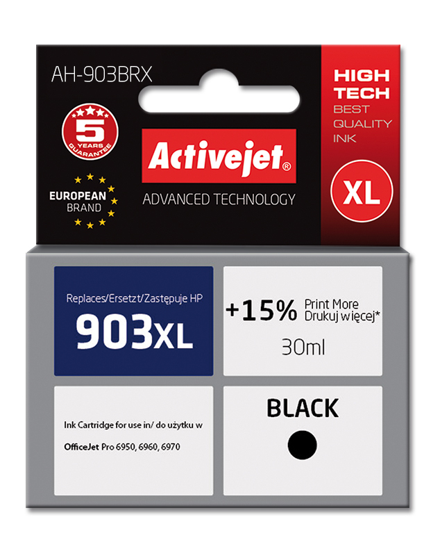 Tusz Activejet AH-903BRX do drukarki HP, Zamiennik HP 903XL T6M15AE;  Premium;  30 ml;  czarny.