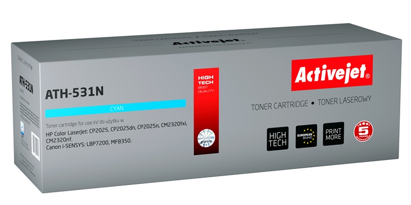 Toner Activejet ATH-531N do drukarek HP, Canon, Zamiennik HP 304A CC531A, Canon CRG-718C;  Supreme;  3200 stron;  błękitny.