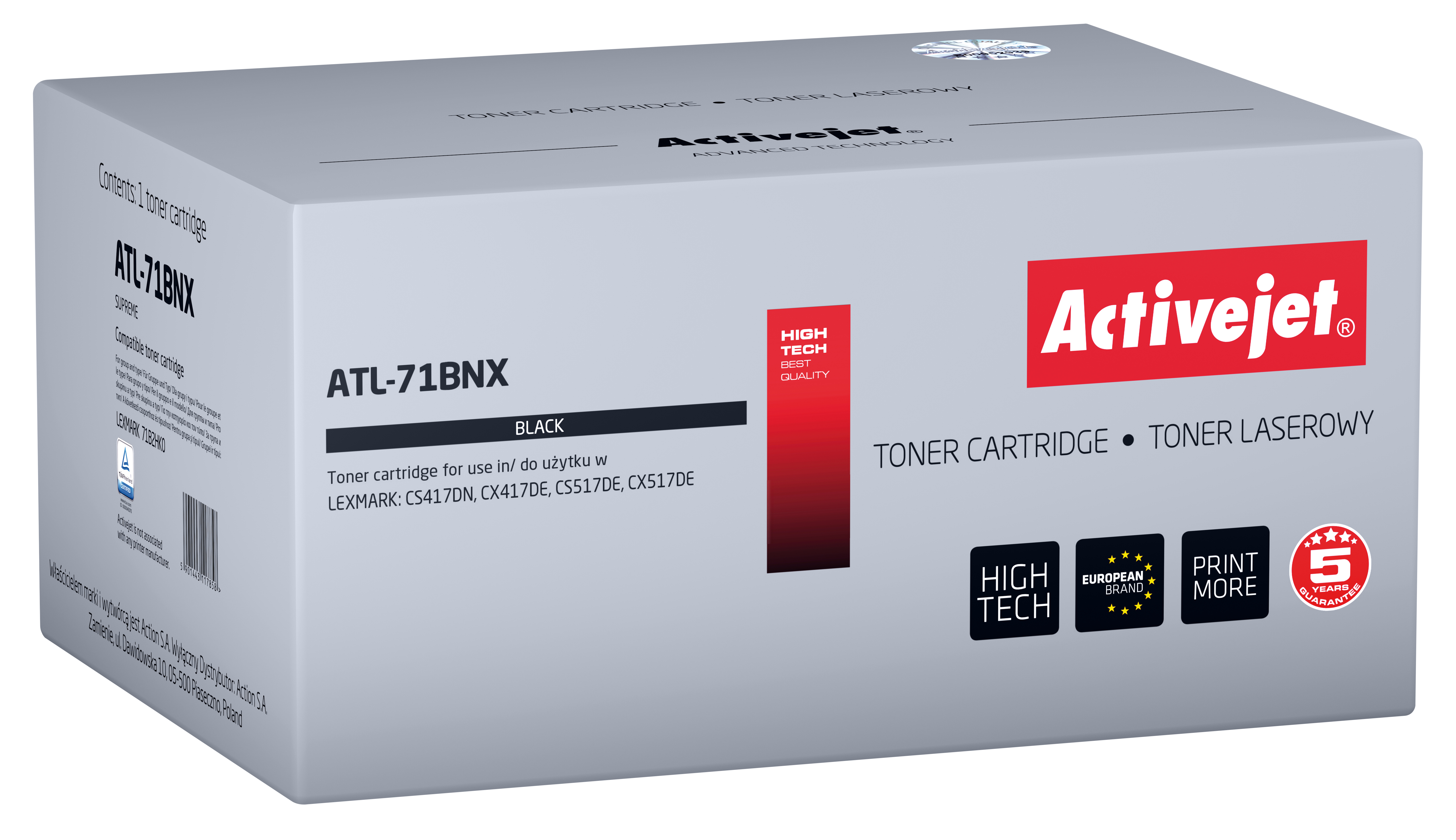 Toner Activejet ATL-71BNX do drukarek Lexmark; Zamiennik Lexmark 71B2HK0; Supreme; 6000 stron; czarny)