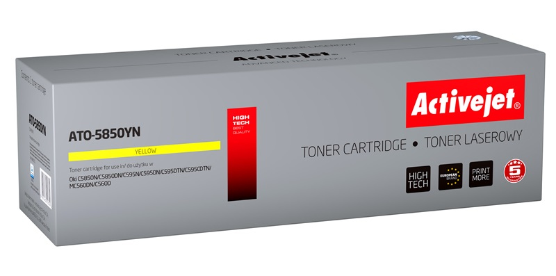 Toner Activejet ATO-5850YN do drukarki OKI, Zamiennik OKI 43865721;  Supreme;  6000 stron;  żółty.