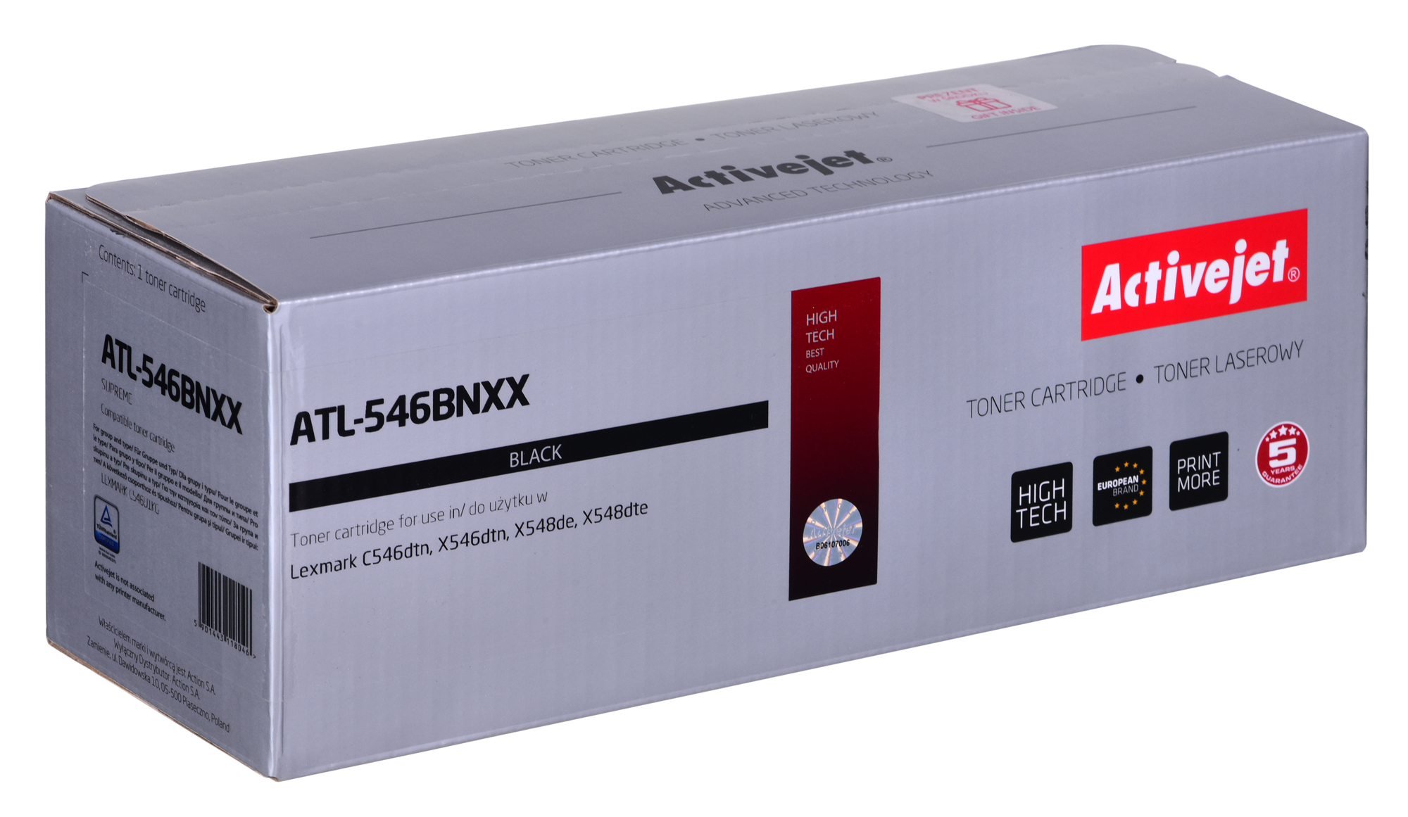 Toner Activejet ATL-546BNXX do drukarki Lexmark, zamiennik LEXMARK C546U1KG; Supreme; 8000 stron; czarny.