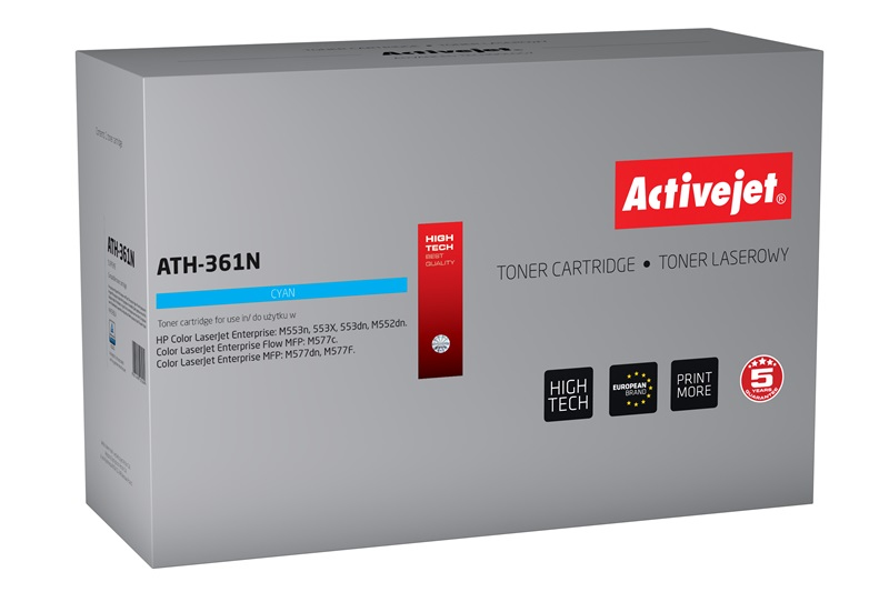 Toner Activejet ATH-361N do drukarki HP, Zamiennik HP 508A CF361A;  Supreme;  5000 stron;  błękitny.
