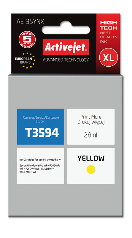 Tusz Activejet AE-35YNX do drukarki Epson, Zamiennik Epson T3594;  Supreme;  28 ml;  żółty.